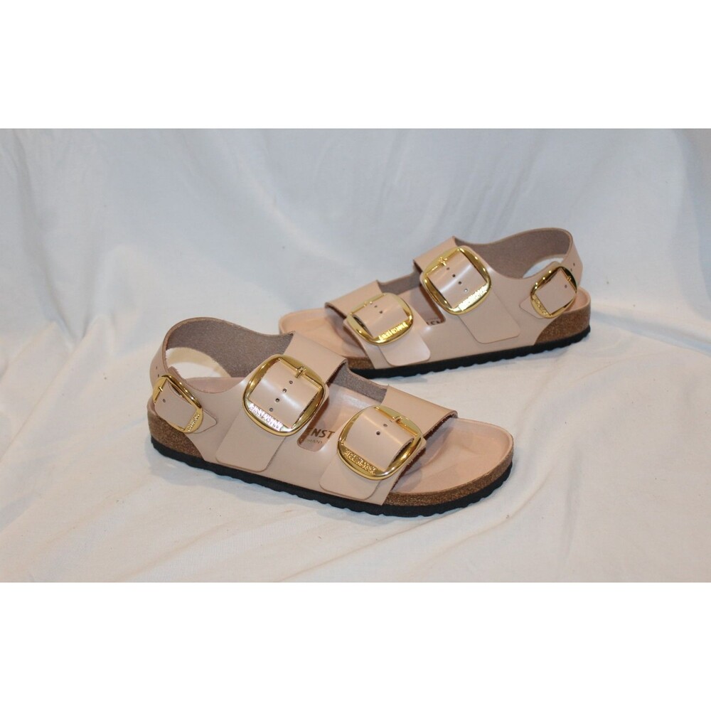 BIRKENSTOCK MILANO WOMEN'S BIG BUCKLE SHINE SANDALS NEW BEIGE EU 40 NARROW